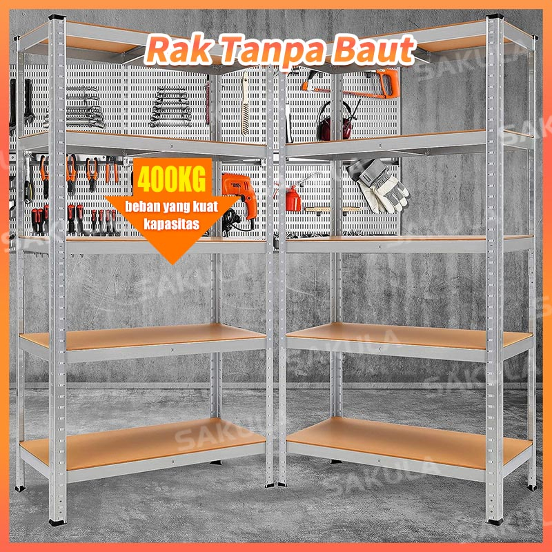 【Hanya di Surabaya】Sakula Rak susun Rak besi Rak besi siku lubang Rak susun serbaguna/Rak gudang /Ra