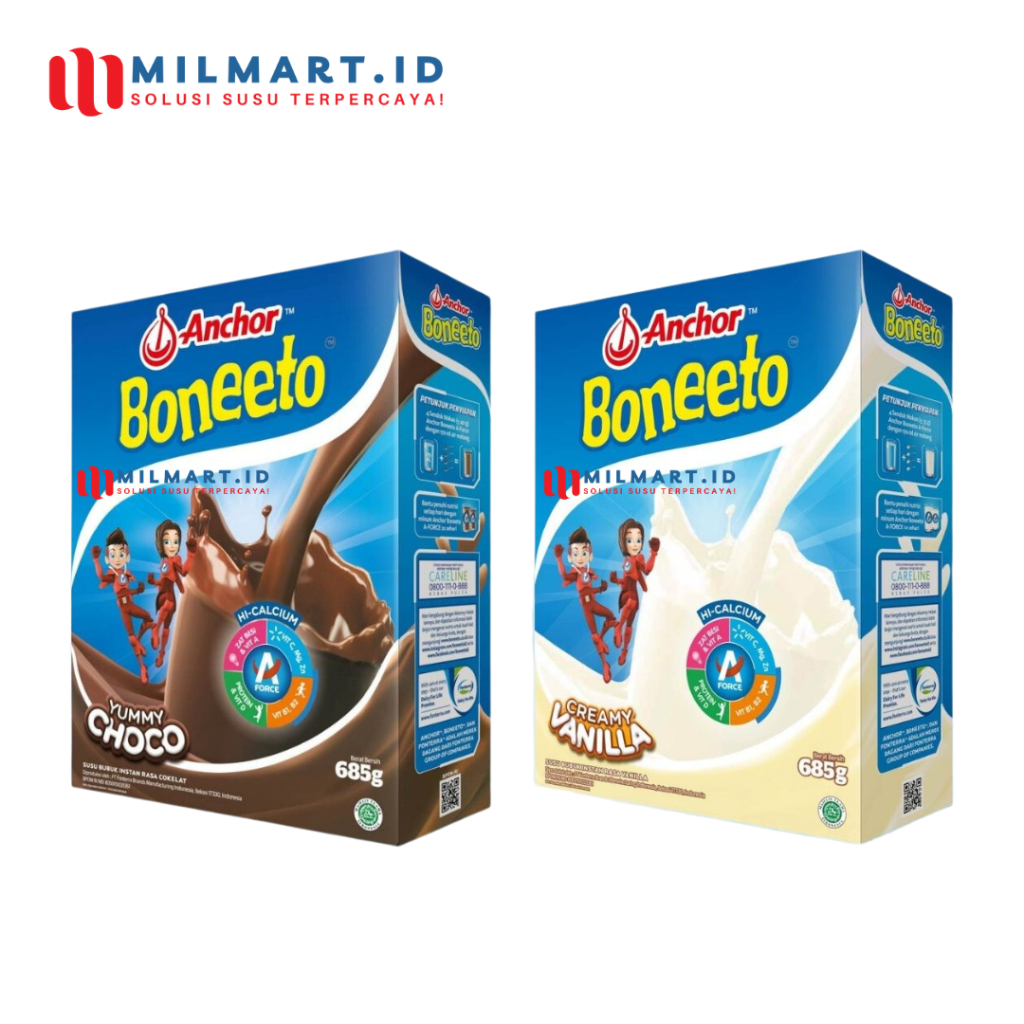 

BONEETO CREAMY VANILA/YUMMY CHOCO 685 G SUSU TINGGI KALSIUM VANILLA COKLAT