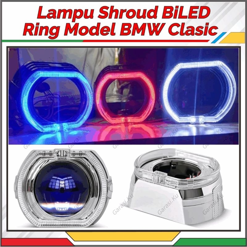 SHROUD BILED BMW KLASIK ANGEL EYES PROJECTOR 2,5 INCH RING BODY SILVER PNP