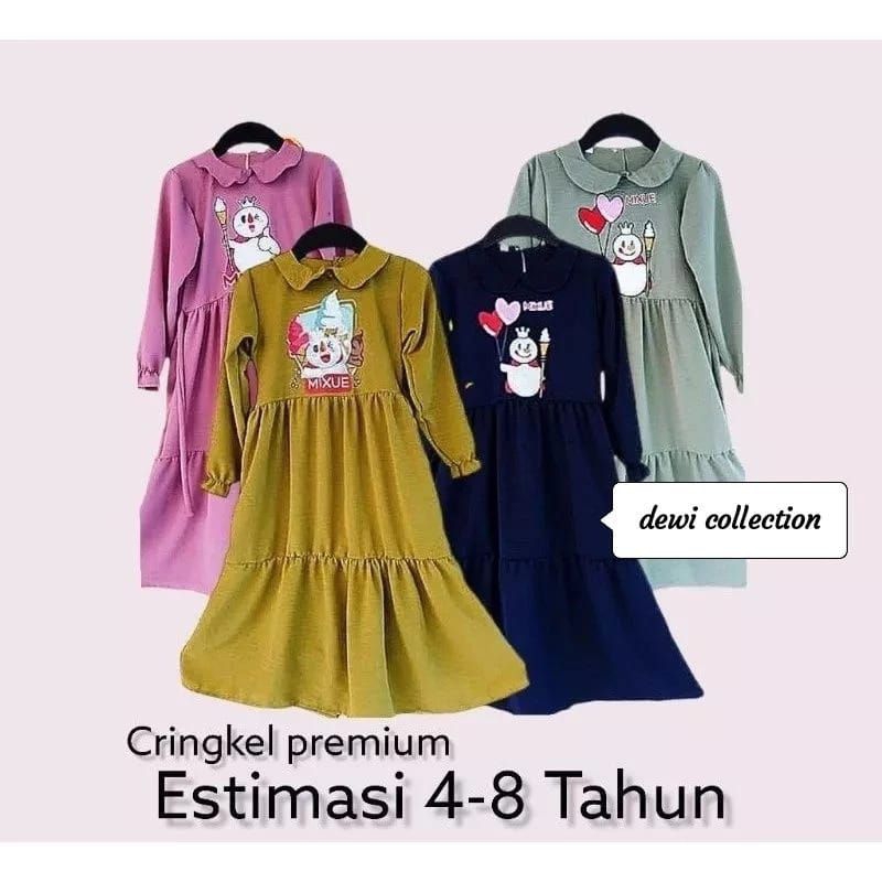 gamis anak MIXUE  CRINKLE 4-8 tahun/gamis crinkle anak perempuan/gamis anak kekinian/midi dress anak