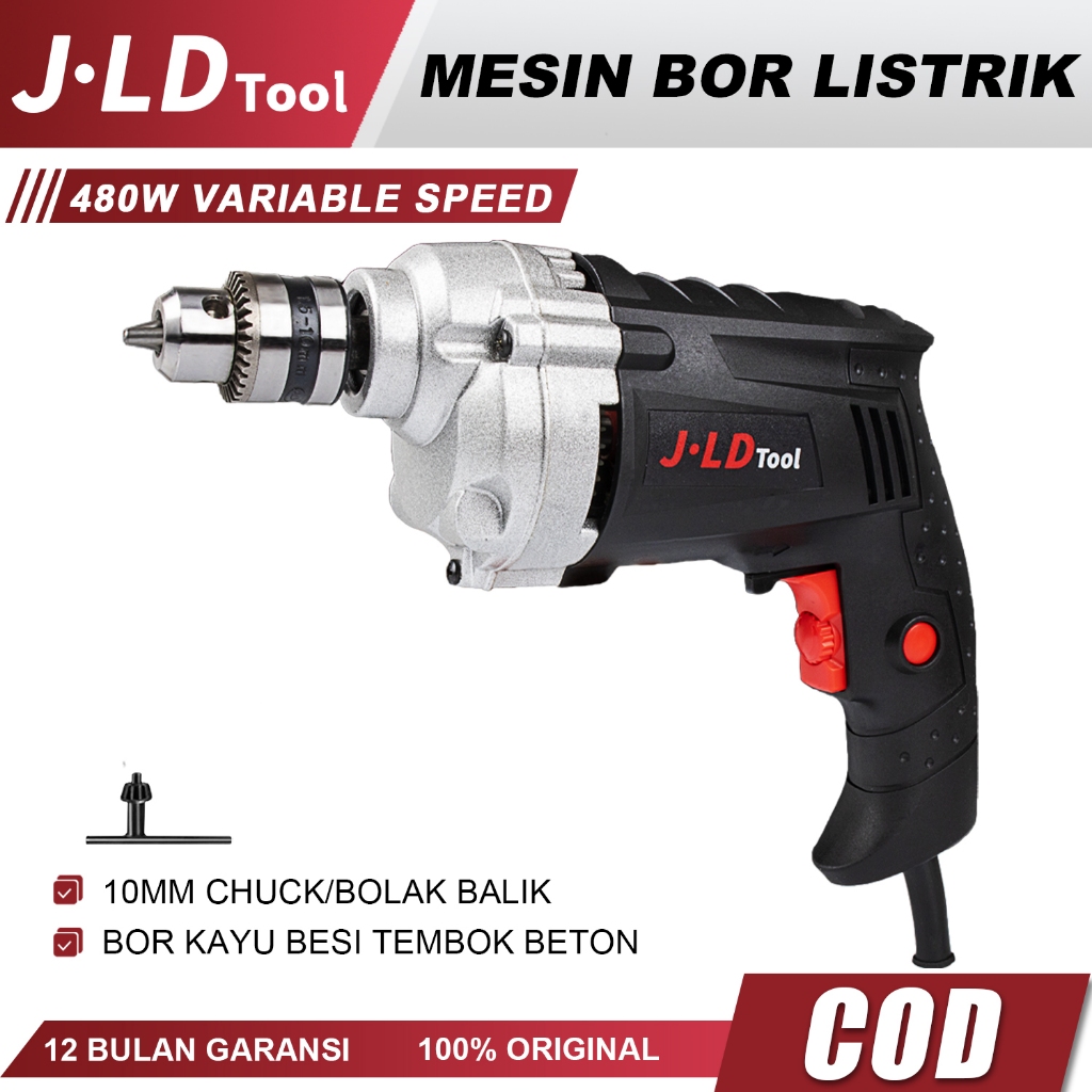 JLD 480w Mesin Bor Impact Tembok Beton Listrik Electric Drill Variable Speed 10mm Bor Tangan Jld Too