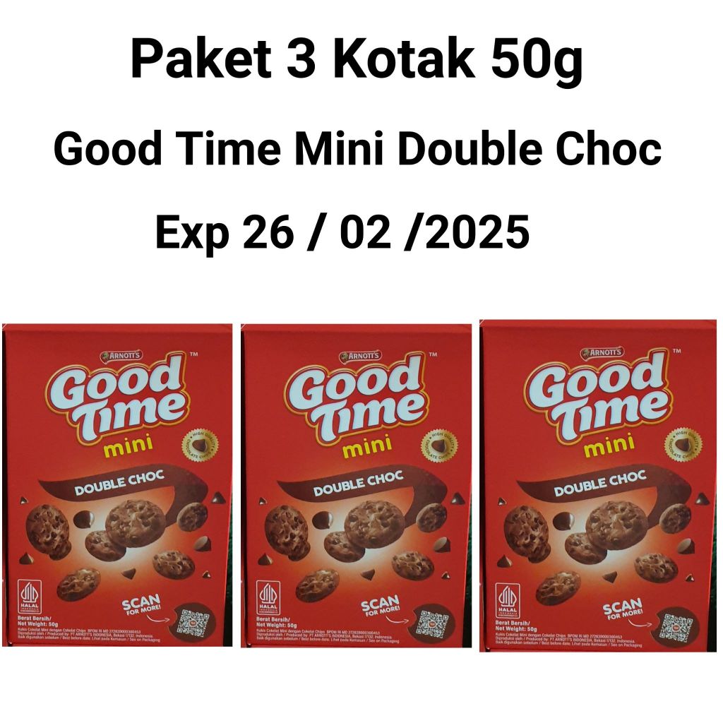 

PAKET 3 KOTAK Good Time Mini Double Choc Choco Chips Cookies 50 gram