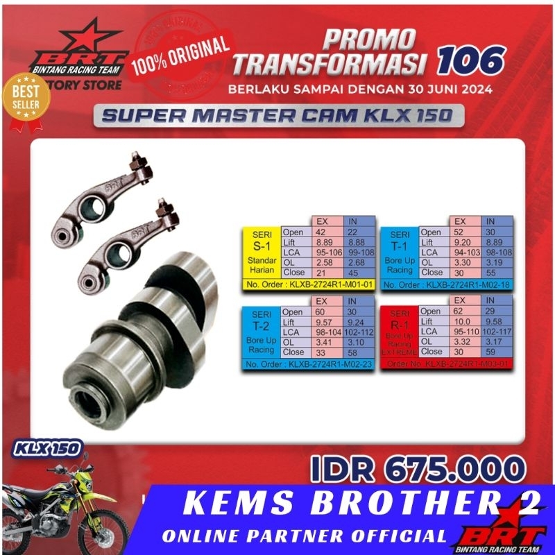 NOKEN AS / MASTER CAM KLX BRT TIPE T DAN R4 PLUS PELATUK ROLLER KLEP ORIGINAL BRT