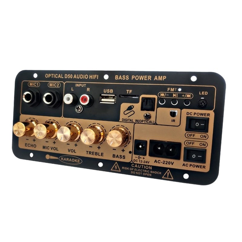 Kit Speaker Aktif D50 Gold 2 Mic/Amplifier Board Audio Bluetooth USB Radio TF/Kit Power Amplifier