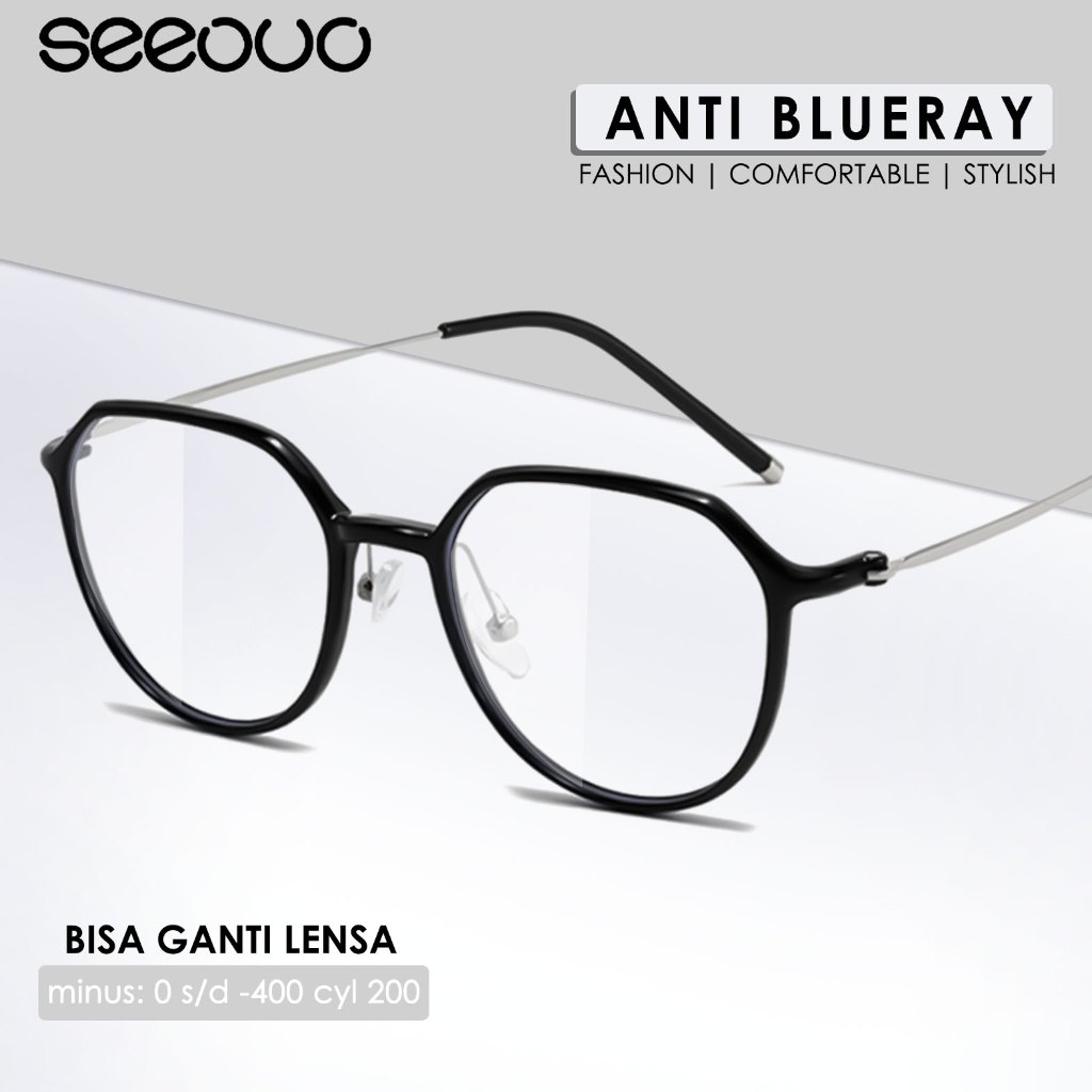 Seeouo Frame Kacamata Antiradiasi Blueray Style Oval Semi Geometric Comfortable Fashion Pria Wanita 
