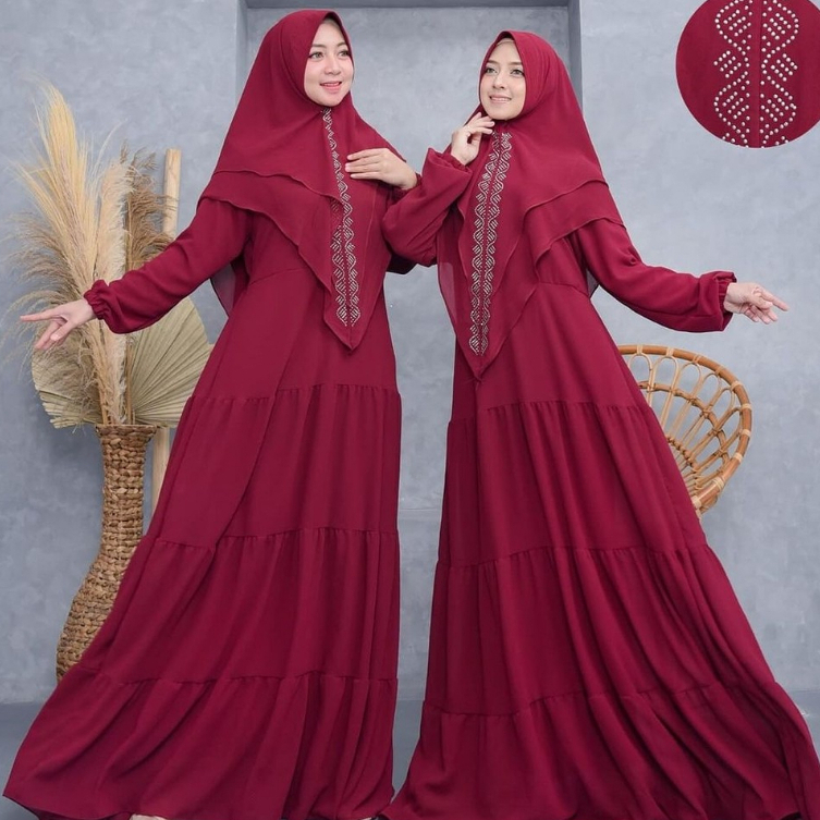 Gamis Aqila Syar'i Full Set Hijab Terbaru 2024 Kekinian Baju Wanita Lebaran Model Baru Import Viral 
