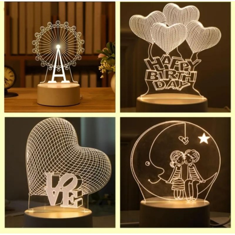 LAMPU HIAS LED 3D / LAMPU TIDUR HIAS 3D ACRILIK TRANSPARANT  / LAMPU KADO LED 3D