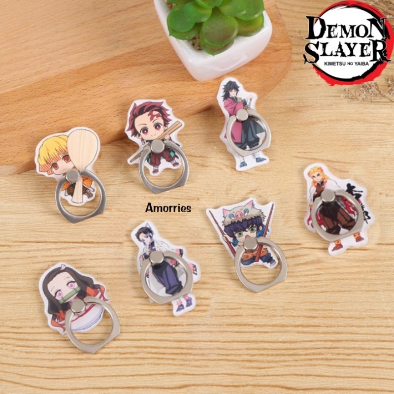 IRing Anime Kimetsu No Yaiba Tanjuro Nezuko Inosuke Zenitsu Shinobu Giyu Rengoku Cincin Handphone / 