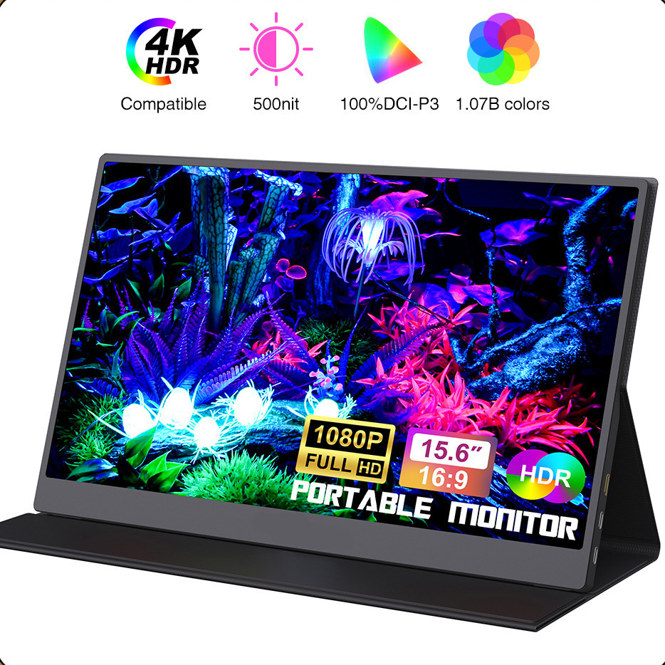 Portable Monitor for Laptop 15.6'' 1920*1080P 4K FHD IPS Display Portable Monitor for iPad/PC/Mac/Ph