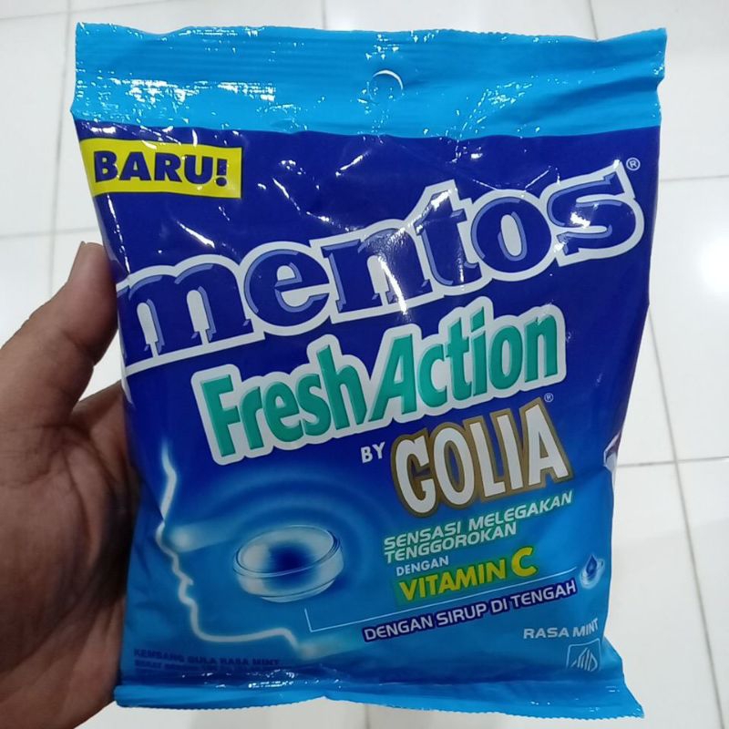 

Mentos Fresh Action By Golia Rasa Mint isi 42 pcs @2.4g / 100,8 gram Sak