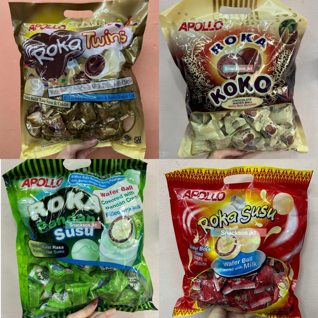 

APOLLO ROKA TWINS / ROKA KOKO / ROKA PANDAN SUSU / ROKA SUSU WAFER BALL COVERED WITH MILK CHOCOLATE 250GR