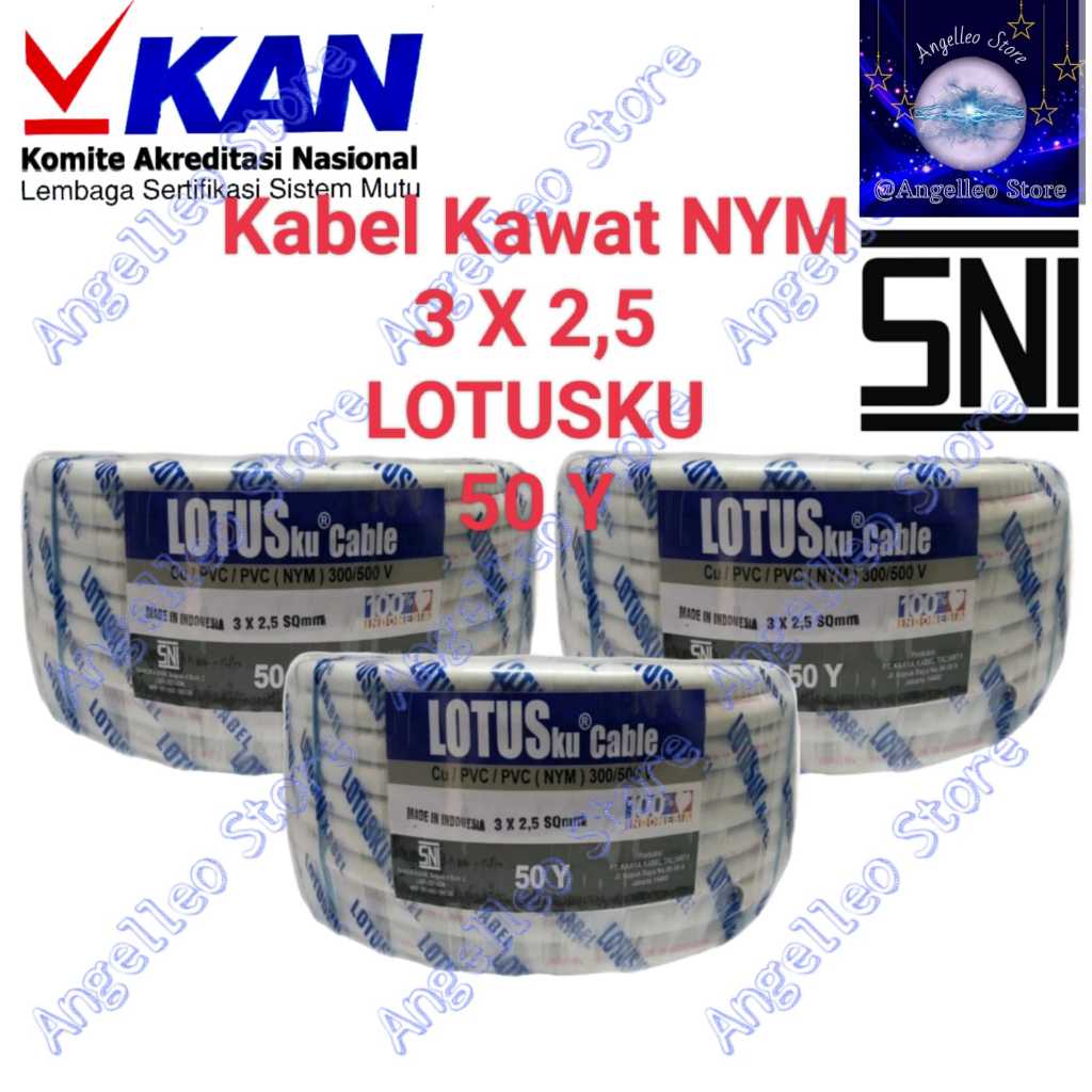 Kabel listrik LotusKu~Kabel Lotusku~Kawat Tembaga Asli 3x2,5 mm NYM~Kawat Tembaga~50 Yard~SNI