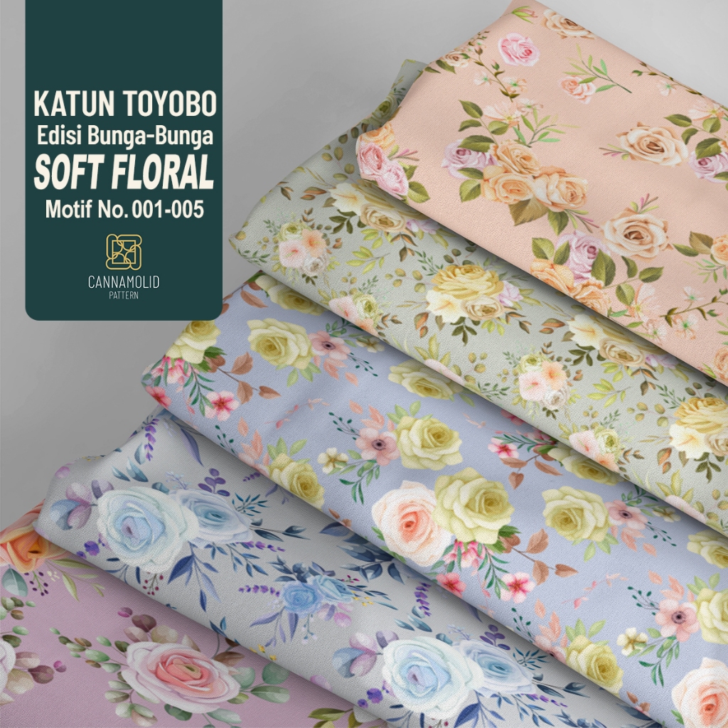 Kain Katun Toyobo Motif BUNGA Pastel | Lebar 145cm | SOFT FLORAL 1-5