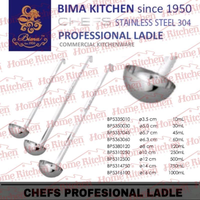 Bima Chef Profesional Soup Ladle 5ml 10ml 30ml 45ml 750ml