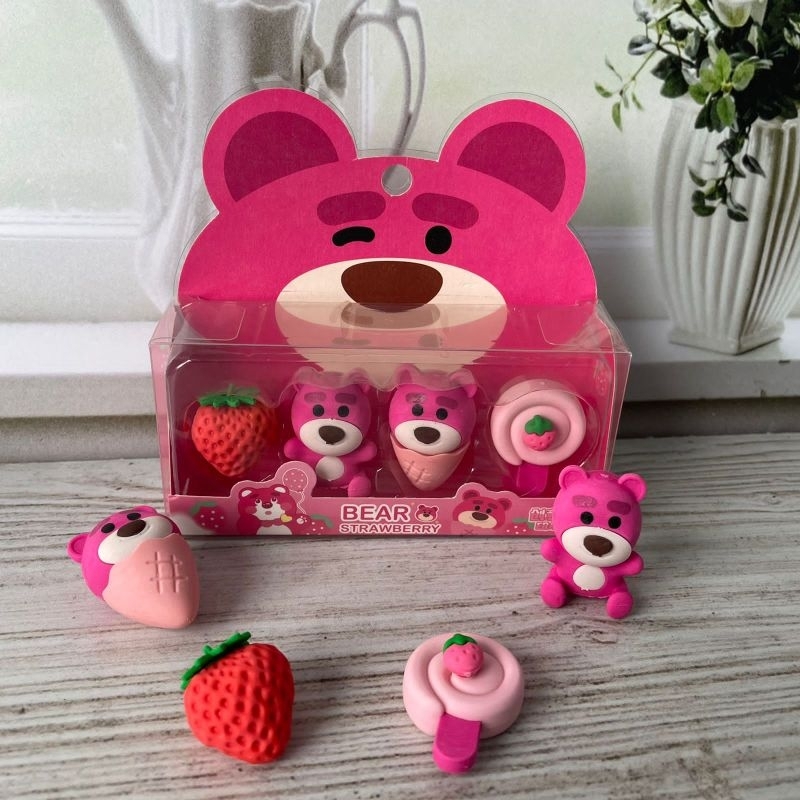 

Penghapus Lotso 1 Set Isi 4 Pcs Penghapus Beruang Pink Alat Tulis Sekolah Lucu Unik Kekinian
