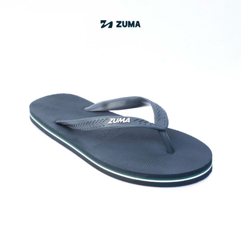 Sandal Zuma Men Stripe Abu Putih Hijau / Sandal Jepit Karet Cowok