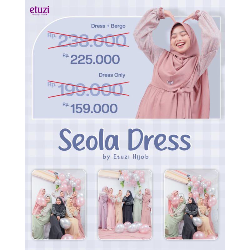 SEOLA DRESS SET BERGO PAD BY ETUZI - PERSAMAAN SERA DRESS BERGO PED MATERIAL CRINKEL AIRFLOW DENGAN 