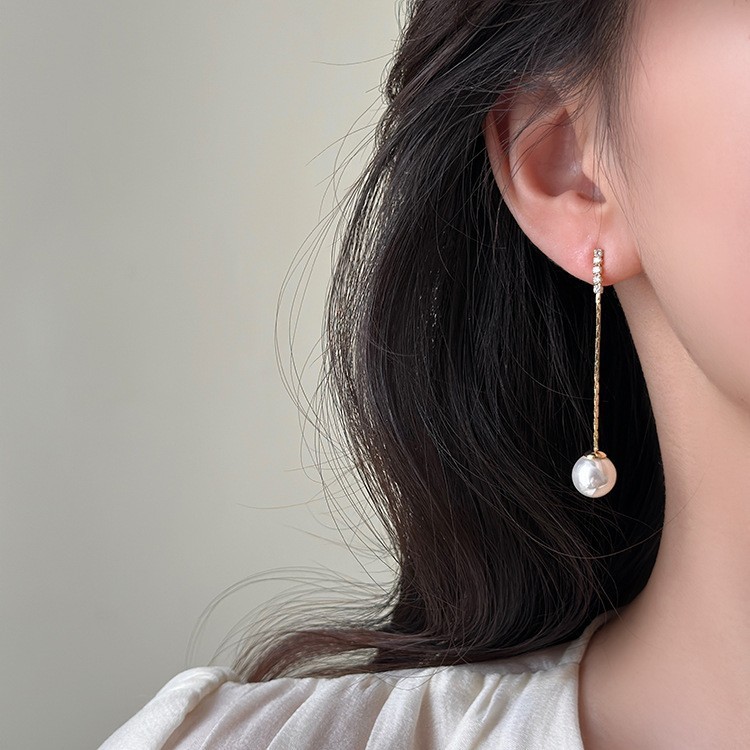 BISA COD Anting Rumbai Mutiara Gold Gantung Panjang dengan Berlian Gaya Korea Elegan Simple Untuk wa