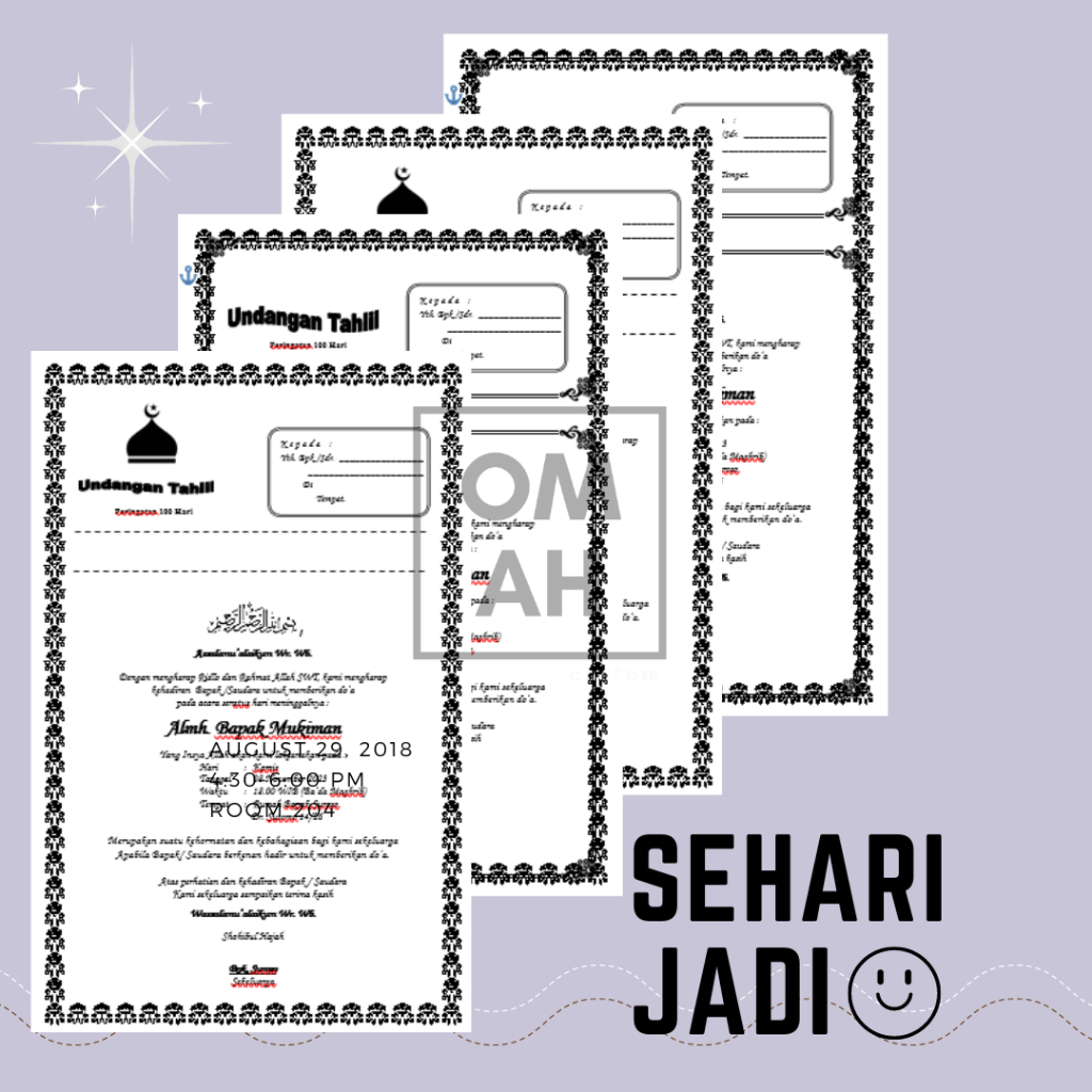 undangan tahlil/ undangan walimatul ursy/ undangan khitan/ undangan nikah/ undangan aqiqah/ undangan