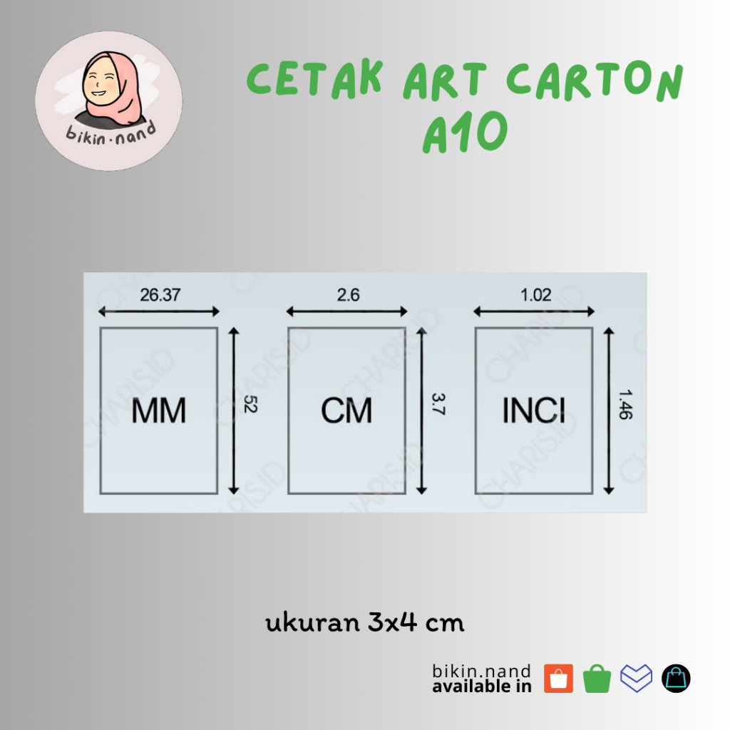 

Cetak Art Carton ukuran A10 (3x4 cm)