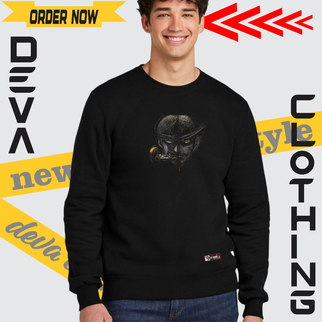 Sweater Putih Sweatshirt Crewneck Pria Basic Sablon SCREDIBLE FACE ABSTRAK SMOKER Original Derva Clo