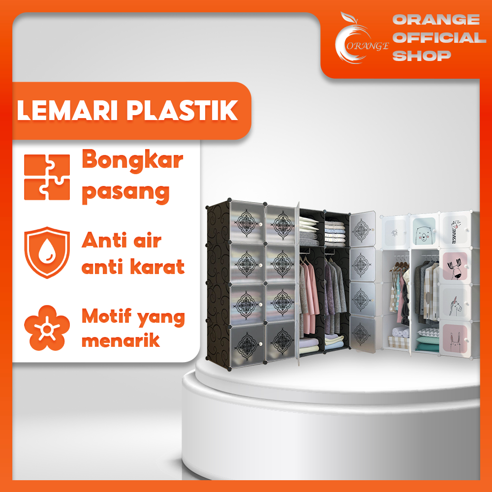 Lemari Plastik 10 Pintu 2 Rak - 1 Gantungan Lemari Plastik Lemari Serbaguna Lemari Portable - Orange