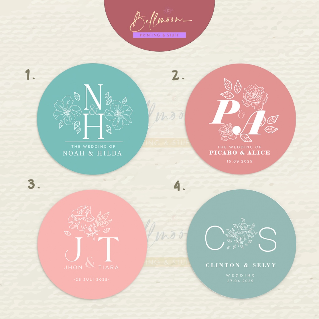 

(Isi 40-245 pcs) Stiker undangan / Stiker wedding inisial nama Custom pernikahan bulat V2