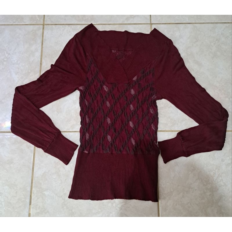 SALE Murah Atasan Bahan Kaos Brukat Ukuran S Tangan Panjang Grunge Top Long Sleeves