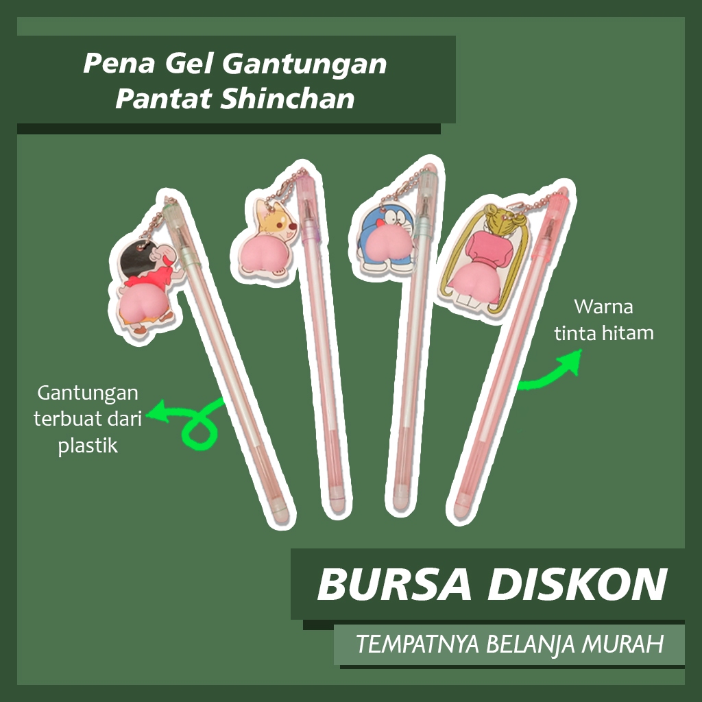 

12pcs Pena Gel Gantungan Bokong ShinChan Doraemon Anjing Anime Pulpen Bolpen Bollpoint Tinta Hitam