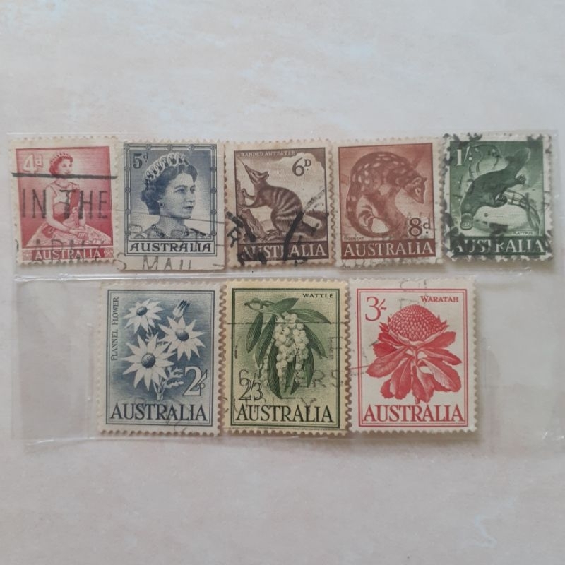 

(A) Perangko Australia Queen Elizabeth II, Fauna and Flora Tahun 1959 set 8pcs