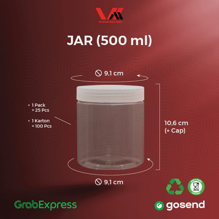 [100 PCS] JAR PET 500ML TEBAL / TOPLES PLASTIK / TOPLES TABUNG SILINDER TUTUP TRANSPARANT 500ML