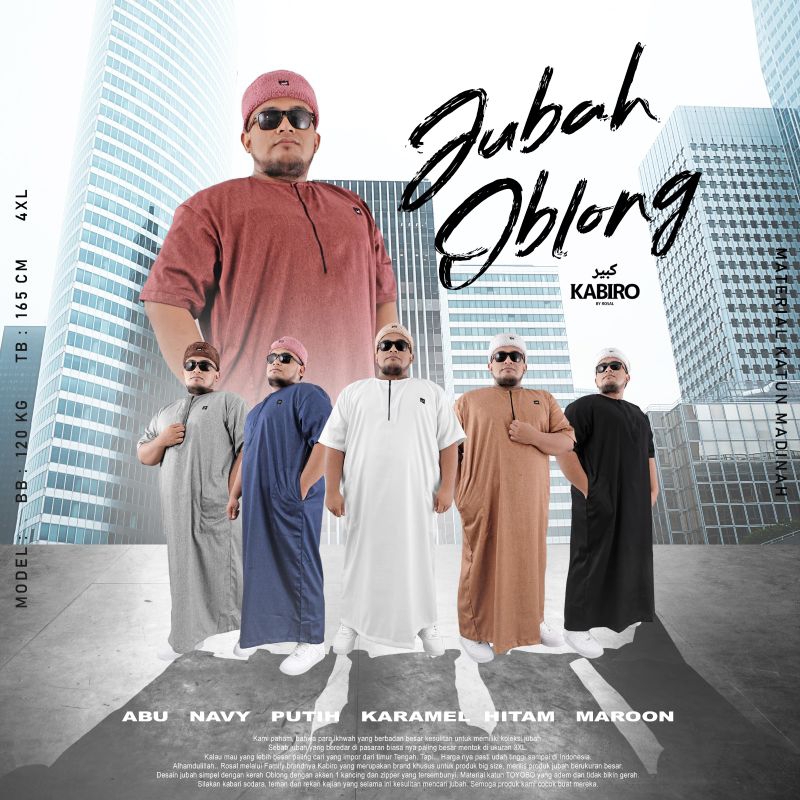 ROSAL KABIRO Jubah Oblong Laki Laki Big Size/ Jubah Gamis Arab Al Harmain/ Jubah Pria, Cowo Ukuran J