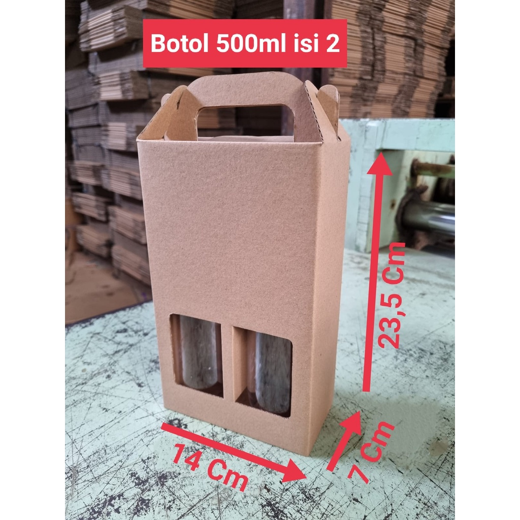 

( 10 pcs ) Kardus Jinjing Minuman Botol 500ml isi 2 Box Tenteng Packaging Hampers Coklat Polos 14x7x23.5 cm