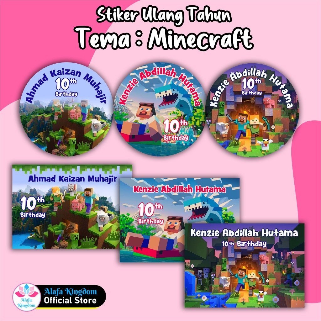 

Alafakingdom - Stiker Ulang Tahun MINECRAFT Label Ultah Birthday Custom