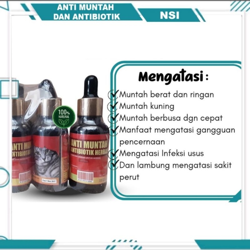 NSI OBAT ANTI MUNTAH PLUS ANTIBIOTIK UNTUK HEWAN KUCING 30ML