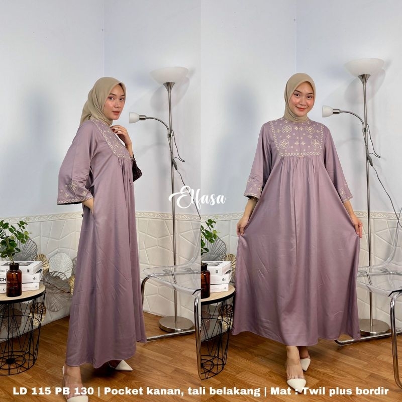 Midi bordir terlaris//midi dress kekinian//midi twill bordir tangan 7/8//midi twill bordir elfasa