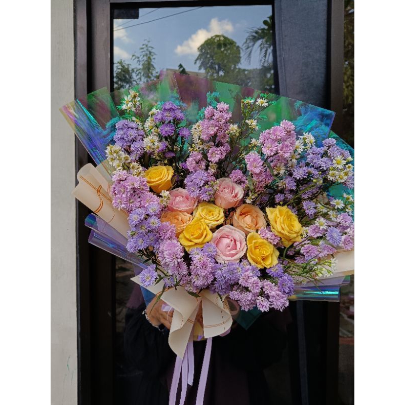 buket bunga mawar mix segar asli fresh flower bouquet surabaya