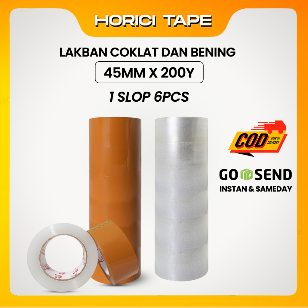 

HORICI 1 Slop Lakban Bening Dan Coklat 45MM x 200Y 45 Micron 6Pcs