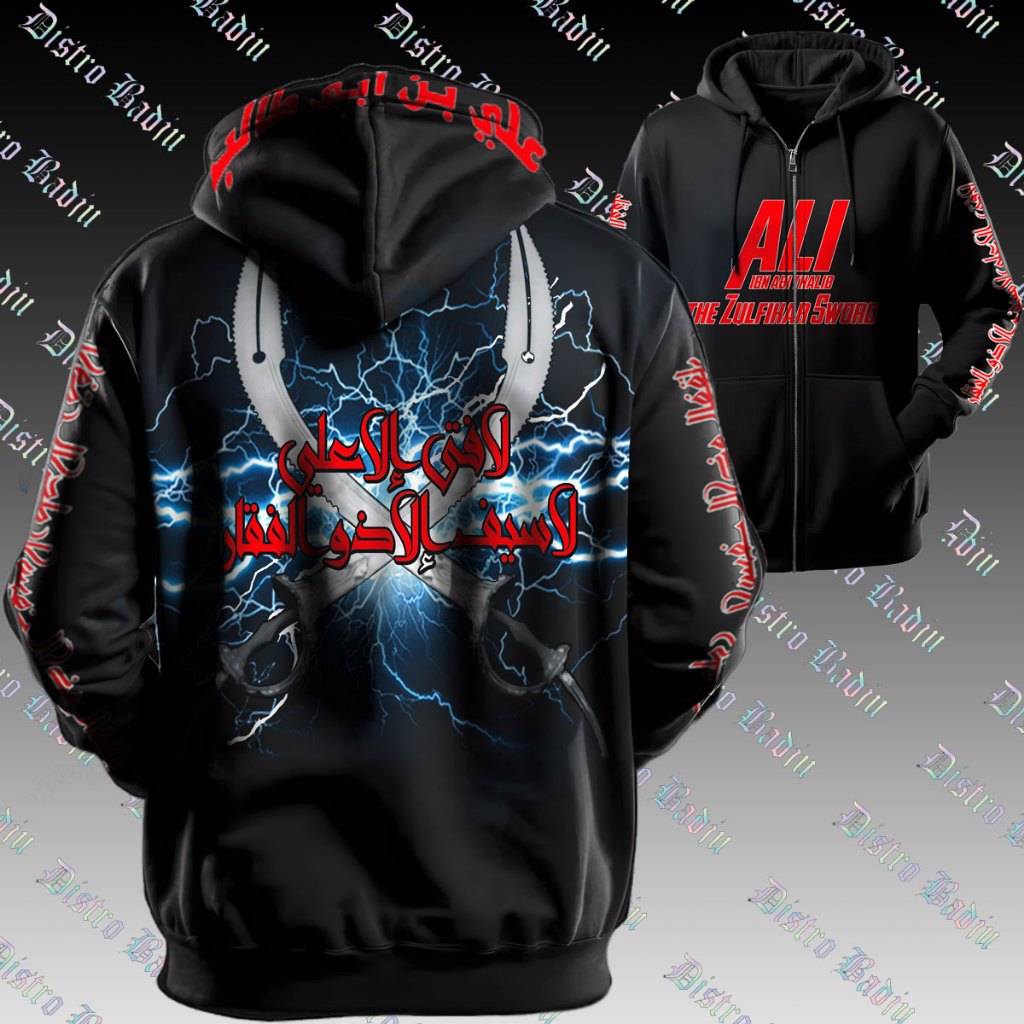 DistroBadju Jaket Hoodie dakwah  Ali Bin Abi Thalib Zulfikar