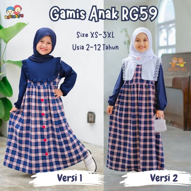 Raggakids - Baju Muslim Gamis Anak Perempuan Usia 2 - 12 Tahun | RG59 Navy Gamis Kaos Anak