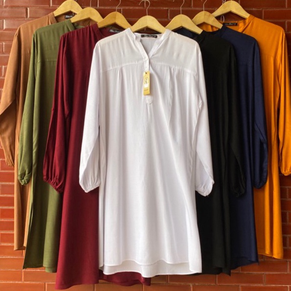 Terupdate  Long Tunik Atasan Polos Katun Rayon Putih White Black Hitam Merah Maroon Hijau Army Kunin