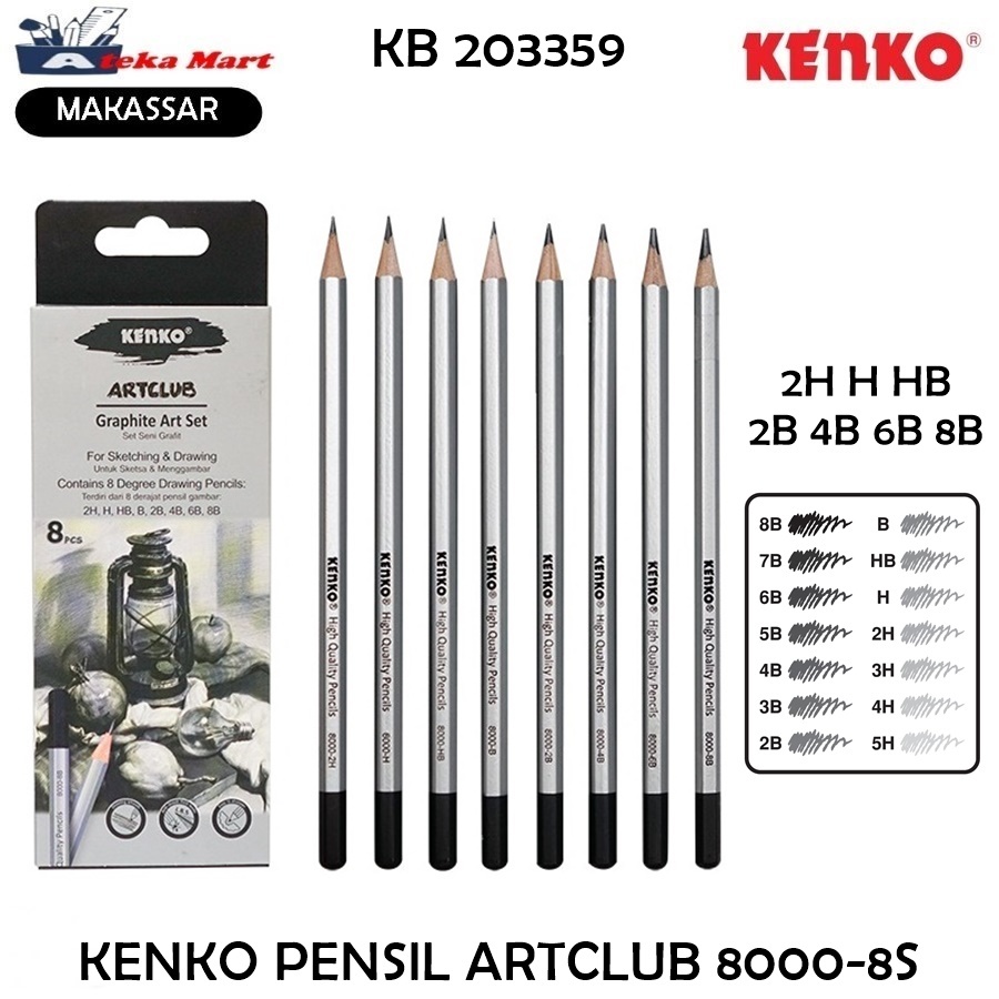 

[BOX/8 PCS] KENKO PENSIL ARTCLUB 8000-8S DRAWING PENSIL GAMBAR