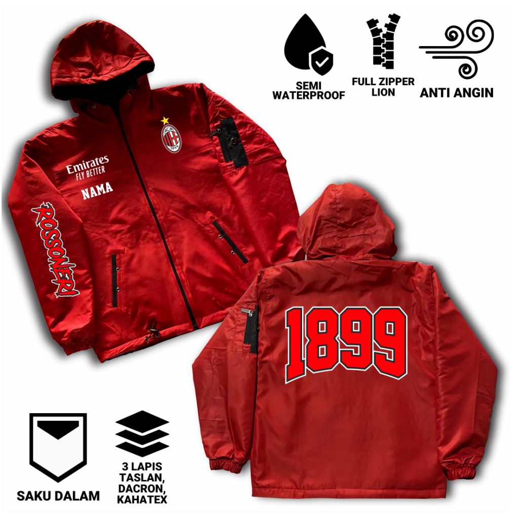 Jaket Anak Bola AcMilan Rossoneri Parasut Semi WF