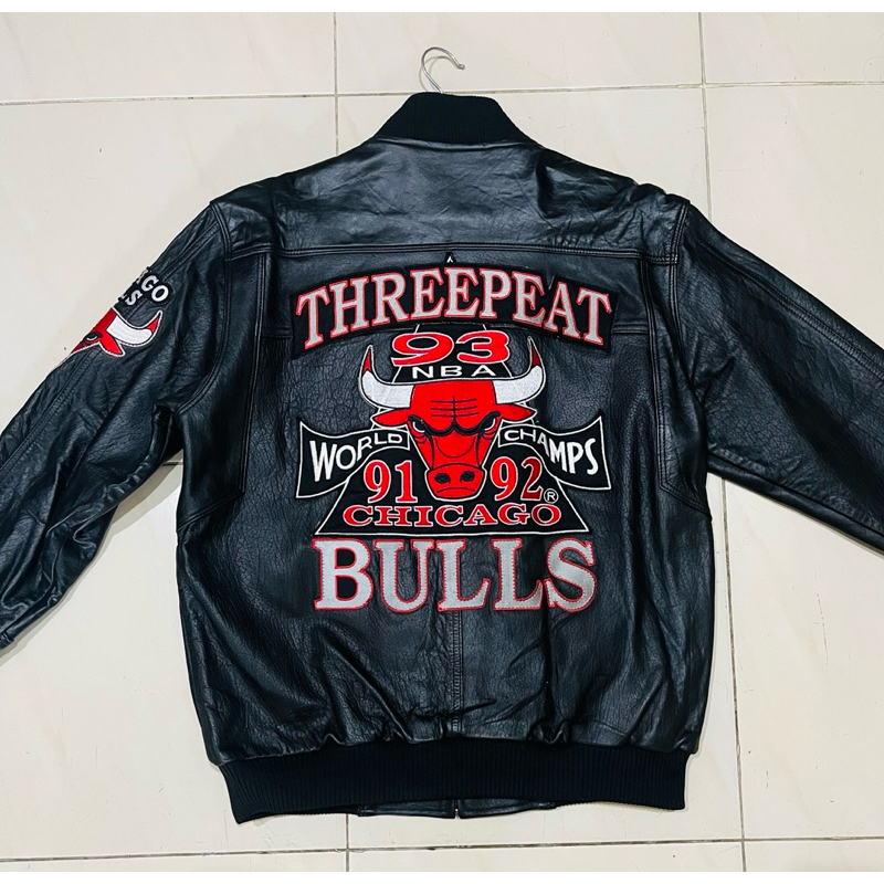 Jacket Bomber Kulit (leather) NBA Chicago Bulls Threepeat Champions 91,92,93