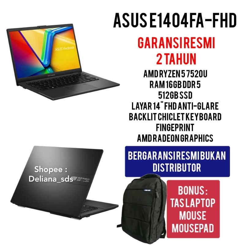 Laptop Asus E1404FA-FHD Ryzen 5 7520U 16GB DDR5 512GB SSD Garansi Resmi 2 Tahun Laptop Asus E1404FA 