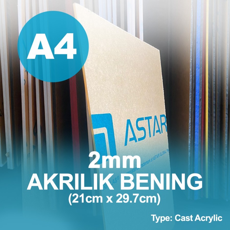 

Akrilik A4 Bening 2mm Potongan Ukuran 21cm x 29.7cm Acrylic Lembaran Custom