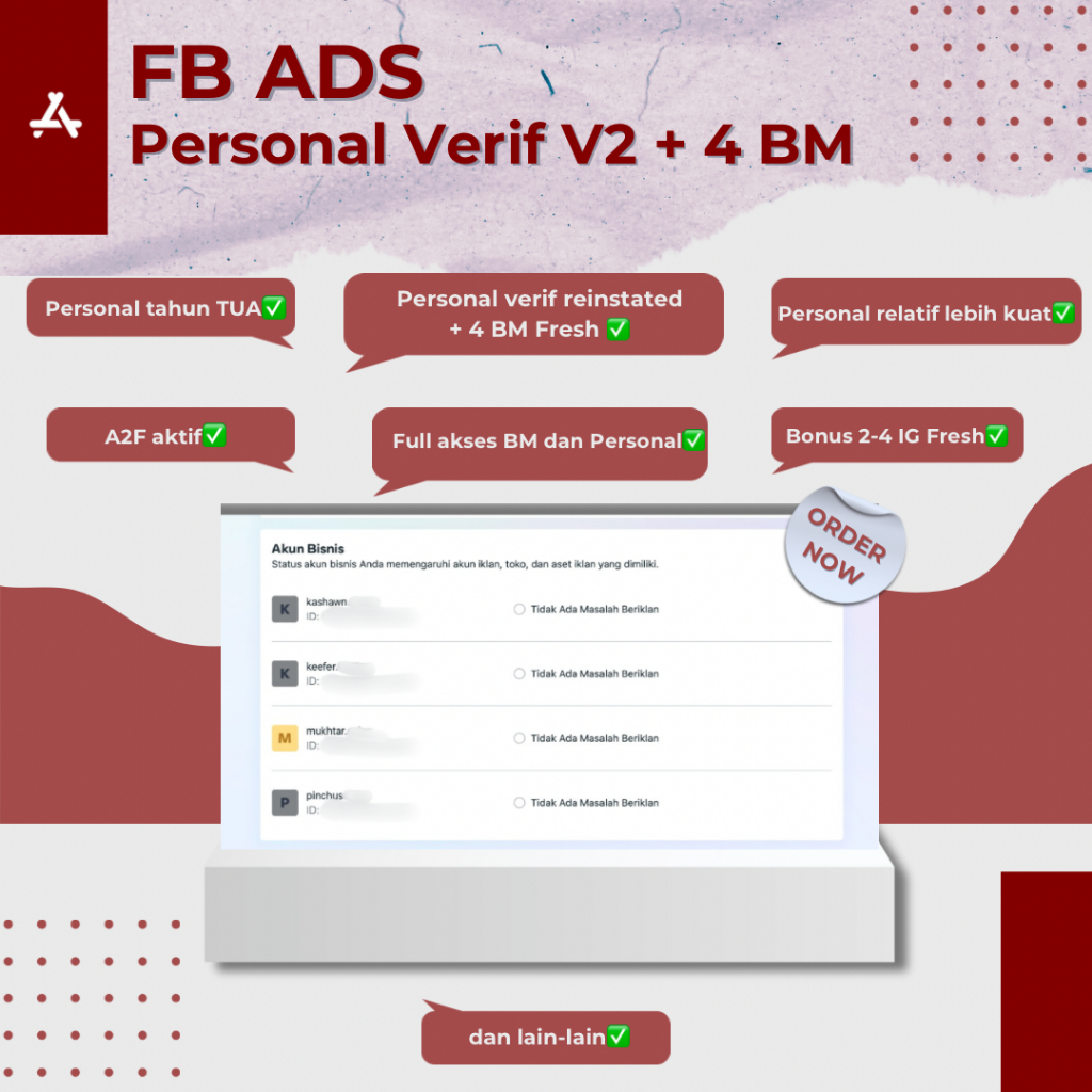 Akun Facebook Ads Dipulihkan & 2 Business Manager, Anti Dibatasi/Restricted + Akun Tua