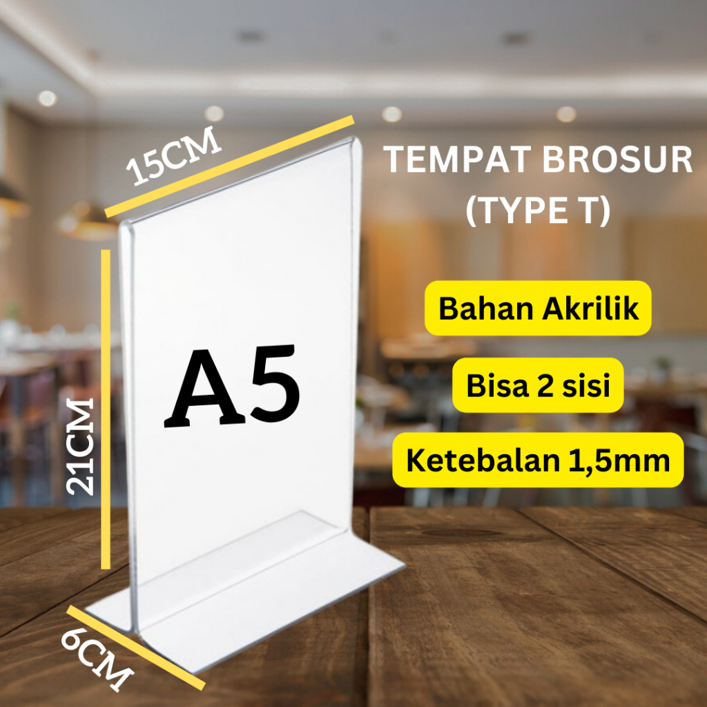 

Akrilik Stand Brosur / Tent Holder / Tent Card A5 / Tempat Brosur Meja A5 T Potrait 2 Sisi / Tent Crad Stand Akrilik