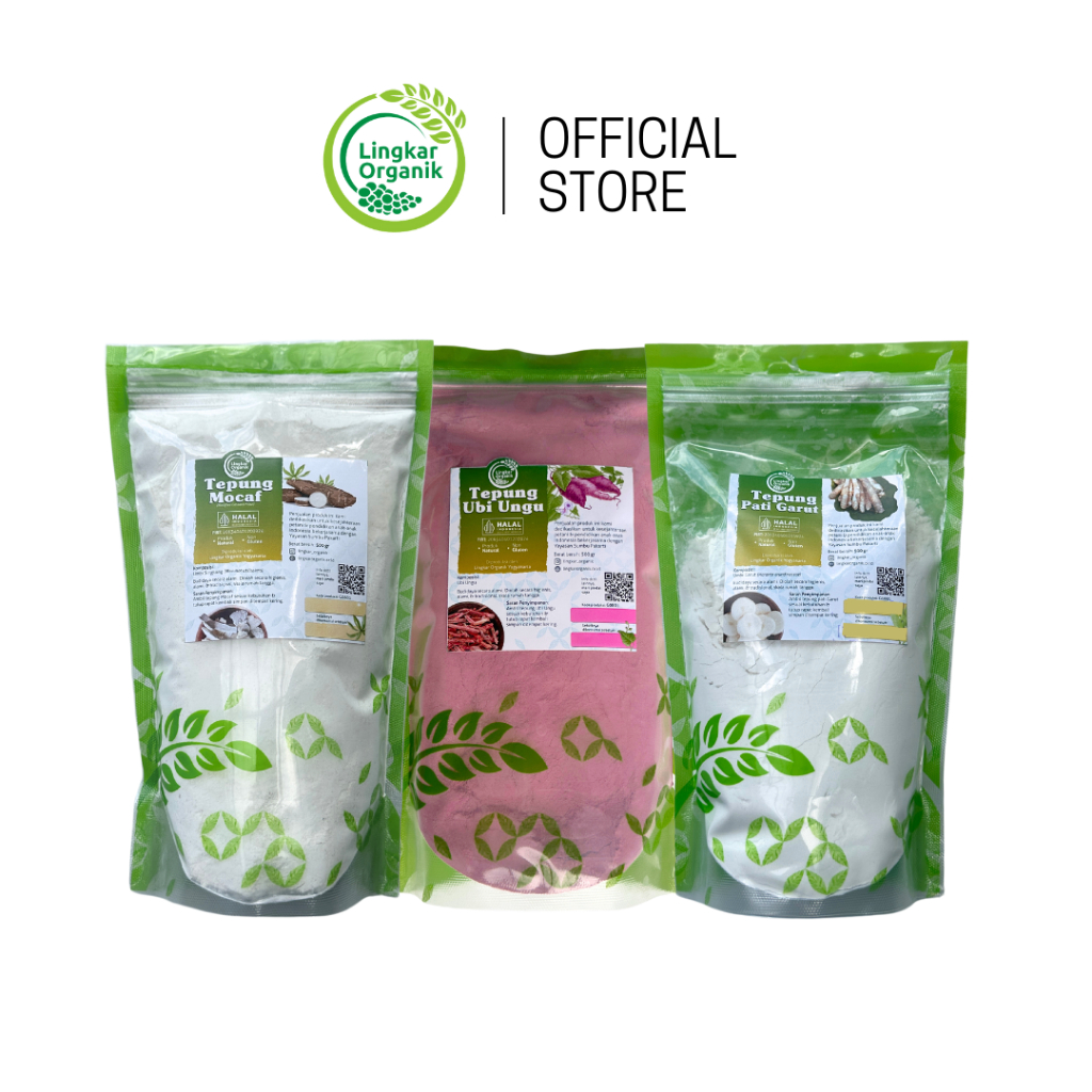 

Lingkar Organik - Tepung Pati Garut Tepung Mocaf, Tepung Ubi Ungu, Tepung Pati Ganyong