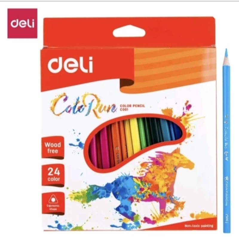 

Deli Pensil Warna-Bentuk Segitiga Ergonomis Warna Cerah 24 Warna Cat tidak beracun
